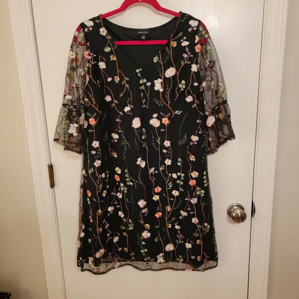 Spense Black Embroidered Dress SZ10